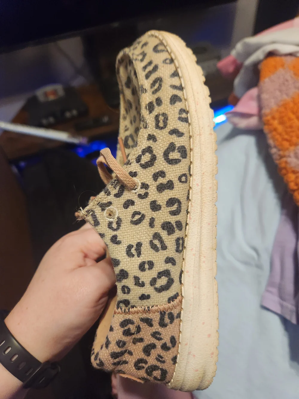 Hey Dude Leopard Print Slip-On Sneakers in Tan/Black